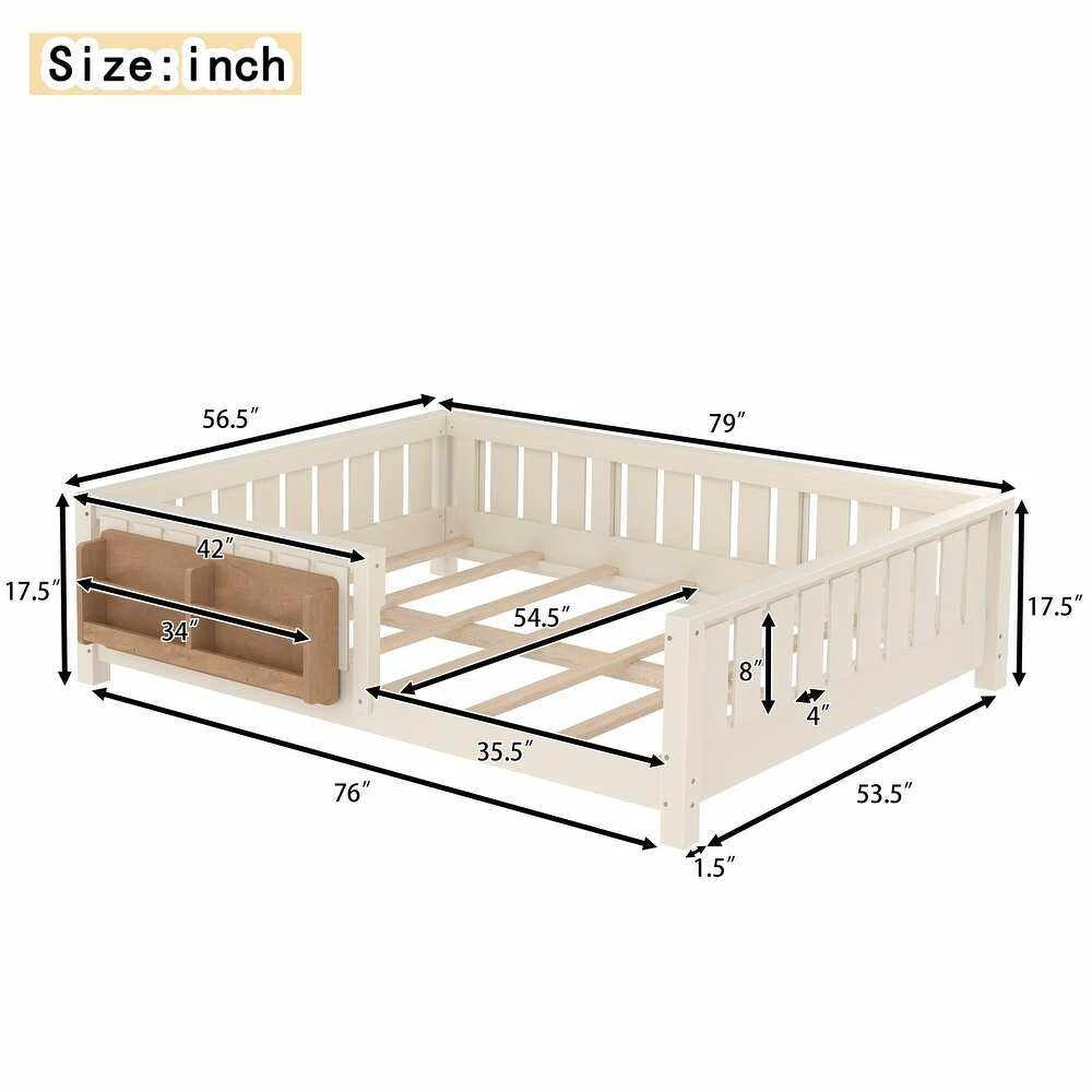 몬테소리,어린이,바닥,침대,안전,난간,및,통합,책장,,현대,단단한,나무,유아,침대